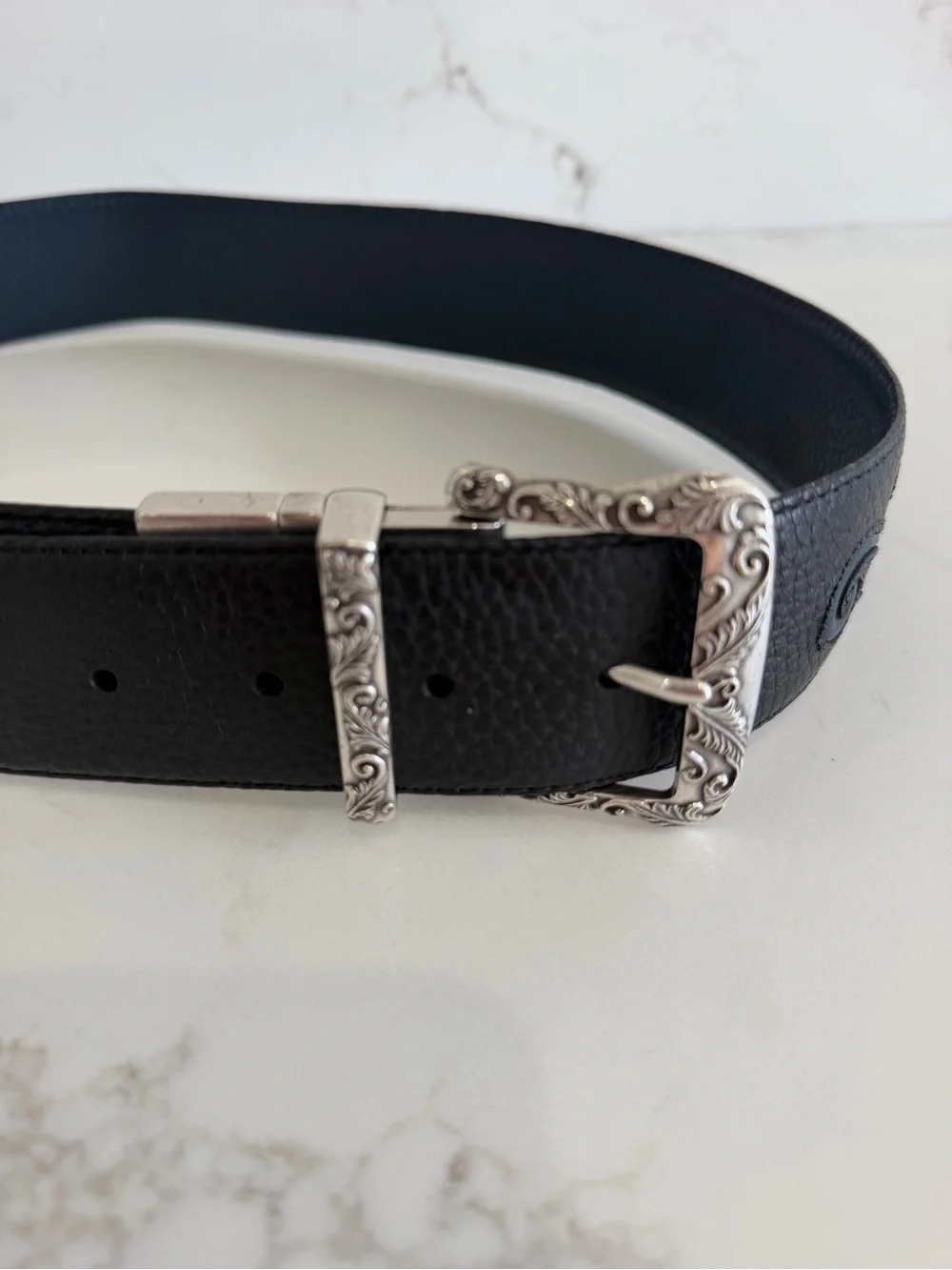 Vintage Brighton Embossed Leather Western Silver Buckle Women’s Belt